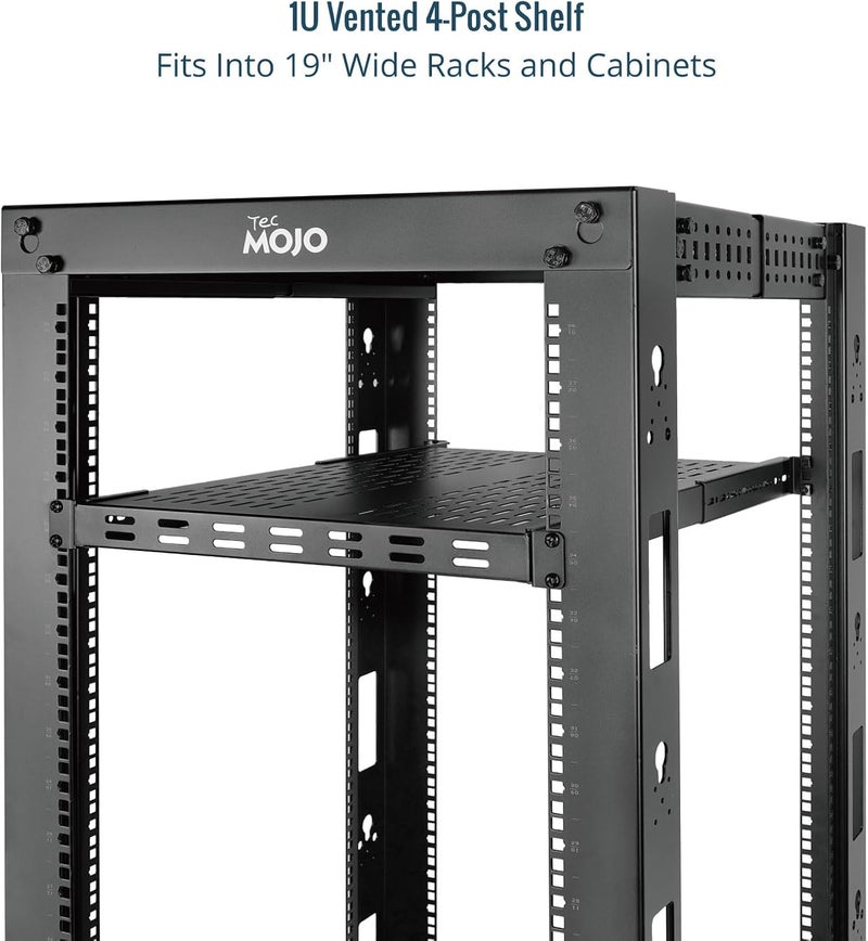 Tecmojo 1U 4-Post Vented Server Rack Mount Shelf,21.7in Deep with Adjustable Depth 13.5-31.8 Inch,Supports to 242 lbs,Universal Tray for 19 Inch AV/Network Equipment Rack,Black - Image 4